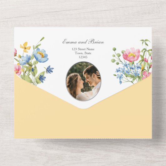 Kleurrijke Wildflower Garden Wedding All In One Uitnodiging (Achterkant)