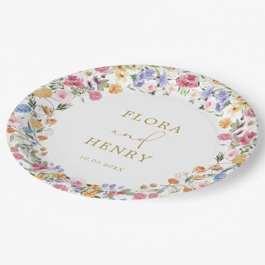 Kleurrijke Wildflower Garden Wreath Wedding Papieren Bordje (Gekanteld)