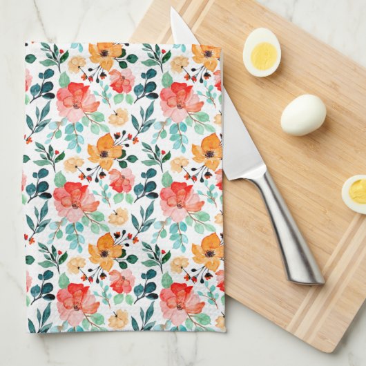 Kleurrijke Wildflower gemengd bloemmotief Theedoek (Quarter Fold)
