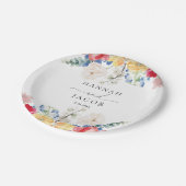 Kleurrijke Wildflower gepersonaliseerde bruiloft Papieren Bordje (Gekanteld)