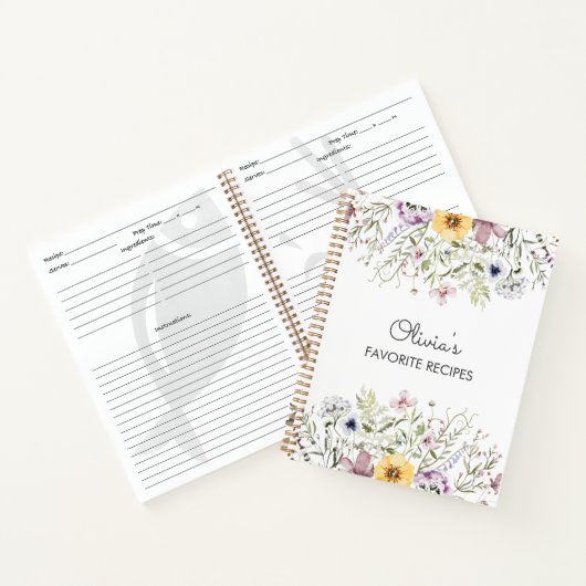 Kleurrijke Wildflower Gepersonaliseerde Receptenbo Notitieboek (Binnen)