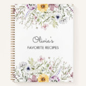 Kleurrijke Wildflower Gepersonaliseerde Receptenbo Notitieboek (Voorkant)