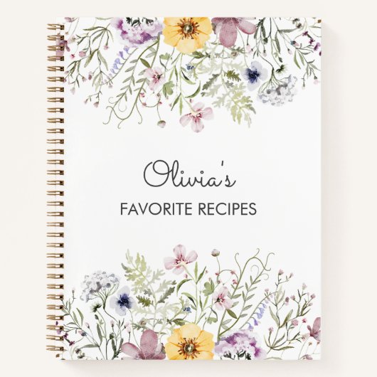 Kleurrijke Wildflower Gepersonaliseerde Receptenbo Notitieboek (Voorkant)