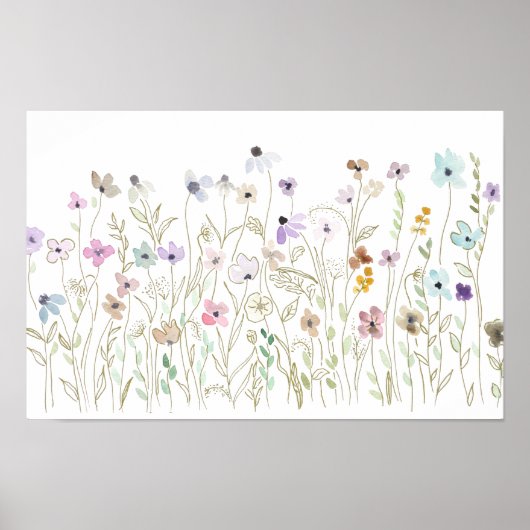 Kleurrijke Wildflower Golden Ink en waterverf Poster (Voorkant)