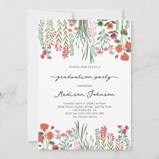 Kleurrijke Wildflower Graduation Party Uitnodiging (Voorkant)