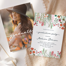 Kleurrijke Wildflower Graduation Party Uitnodiging