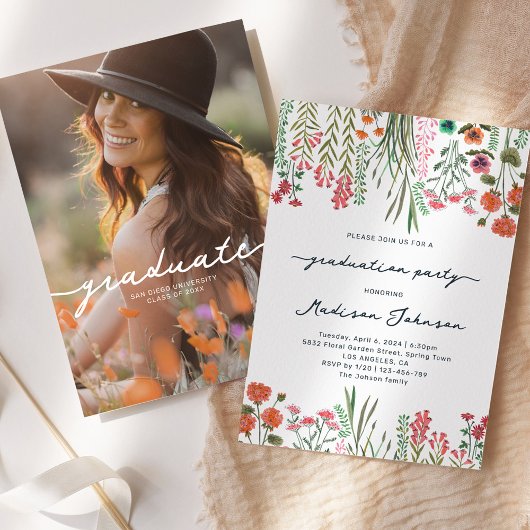 Kleurrijke Wildflower Graduation Party Uitnodiging