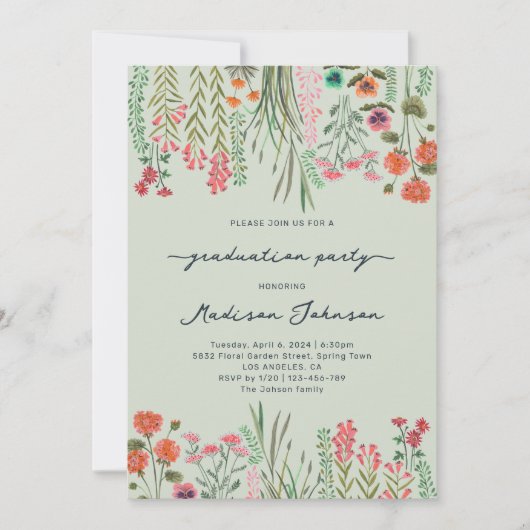Kleurrijke Wildflower Graduation Party Uitnodiging (Voorkant)