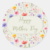 Kleurrijke Wildflower Green Happy Moederdag Ronde Sticker (Voorkant)