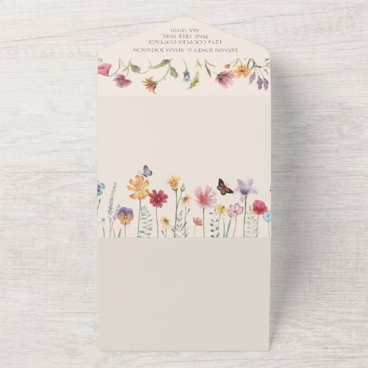 Kleurrijke Wildflower grillige bruiloft All In One Uitnodiging (Buitenkant)