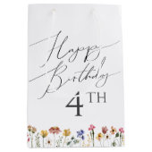 Kleurrijke Wildflower Happy Birthday Met Leeftijd Medium Cadeauzakje (Voorkant)