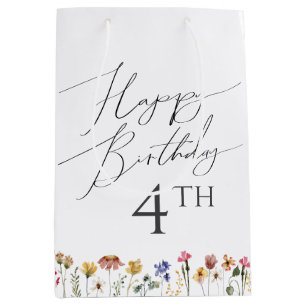 Kleurrijke Wildflower Happy Birthday Met Leeftijd Medium Cadeauzakje
