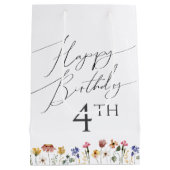 Kleurrijke Wildflower Happy Birthday Met Leeftijd Medium Cadeauzakje (Achterkant)