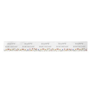 Kleurrijke Wildflower Happy Birthday Satin Ribbon Satijnen Lint