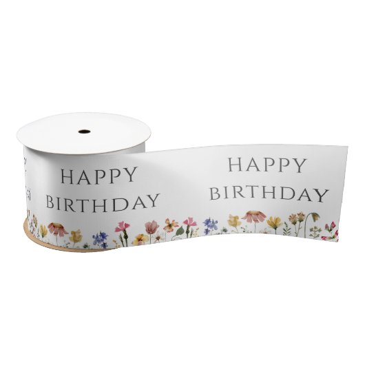 Kleurrijke Wildflower Happy Birthday Satin Ribbon Satijnen Lint (Spoel)