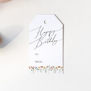 Kleurrijke Wildflower Happy Birthday Script Cadeaulabel