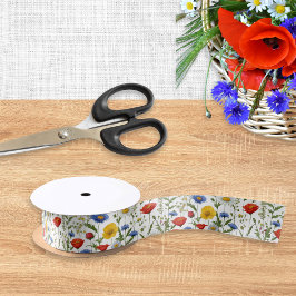 Kleurrijke Wildflower Heldere  Bloemen Patroon Satijnen Lint