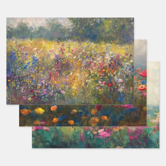 Kleurrijke Wildflower Impressionist Decoupage Inpakpapier Vel (Set)