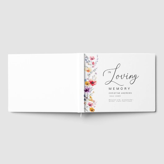 Kleurrijke Wildflower "In Loving Memory" begrafeni Gastenboek (Volledig)