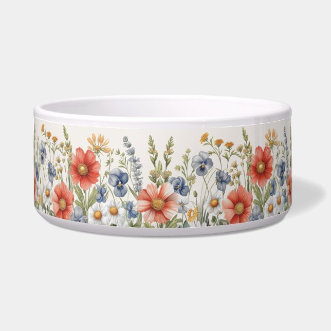 Kleurrijke Wildflower Keramische Pet Bowl Voerbakje (Voorkant)