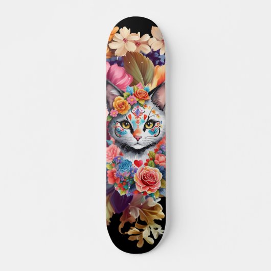 Kleurrijke Wildflower & Kitten Patroon Skateboard (Voorkant)