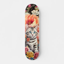 Kleurrijke Wildflower & Kitten Patroon Skateboard