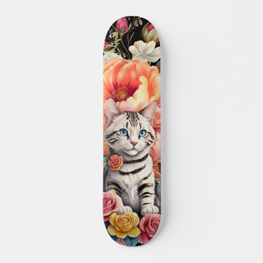 Kleurrijke Wildflower & Kitten Patroon Skateboard (Voorkant)