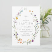 Kleurrijke Wildflower Krans Baby Doop Kaart (Staand voorkant)