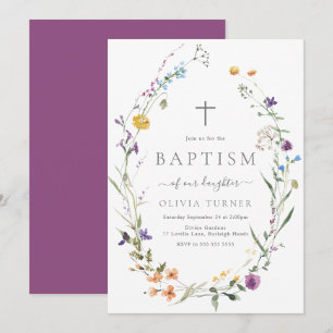 Kleurrijke Wildflower Krans Baby Doop Kaart