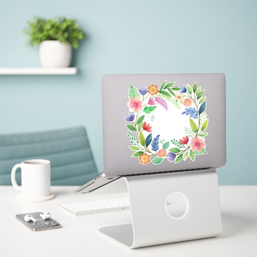 Kleurrijke Wildflower krans Sticker (Laptop op bureau)