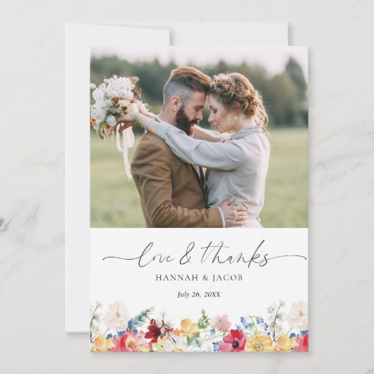 Kleurrijke Wildflower Liefde en Bedankt bruiloft (Voorkant)