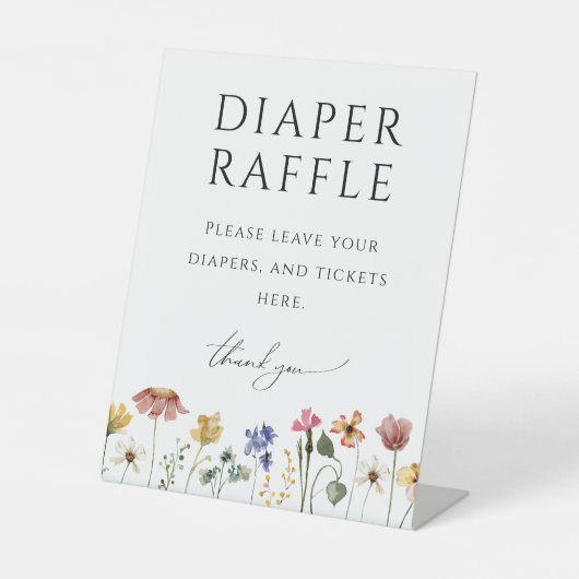 Kleurrijke Wildflower Luier Raffle Baby shower Reclamebord Met Voetstuk (Voorkant)