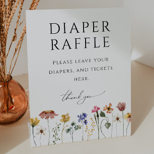 Kleurrijke Wildflower Luier Raffle Baby shower Reclamebord Met Voetstuk