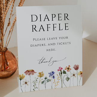 Kleurrijke Wildflower Luier Raffle Baby shower Reclamebord Met Voetstuk