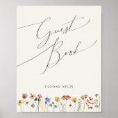 Kleurrijke Wildflower Meadow | Beige gastenboek te Poster (Voorkant)