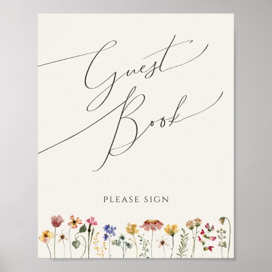 Kleurrijke Wildflower Meadow | Beige gastenboek te Poster (Voorkant)