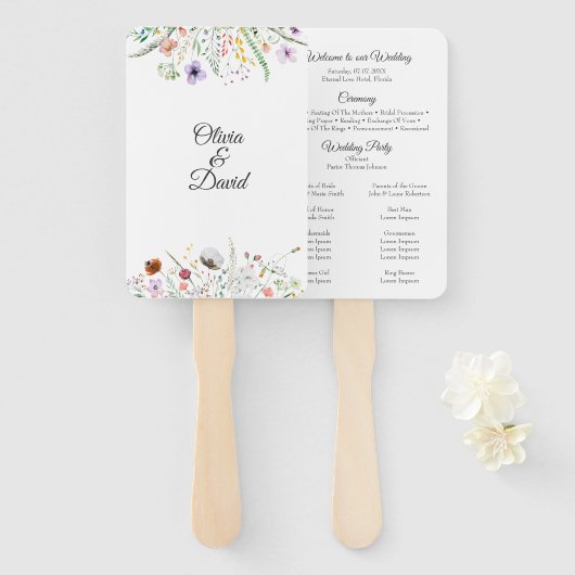 Kleurrijke Wildflower Meadow Bruiloft Programma Handwaaier (Voorkant en achterkant)