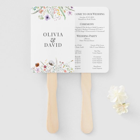Kleurrijke Wildflower Meadow Bruiloft Programma Handwaaier (Voorkant en achterkant)