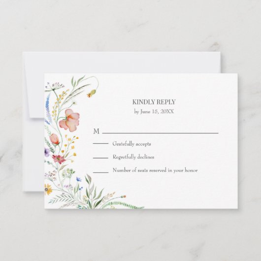 Kleurrijke Wildflower Meadow Bruiloft RSVP Kaart (Voorkant)