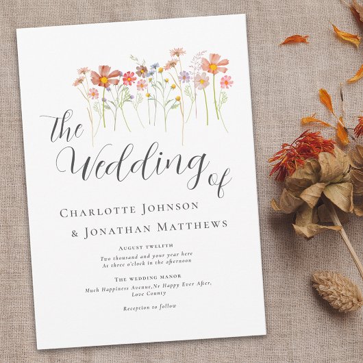 Kleurrijke Wildflower Meadow Elegant Script Kaart