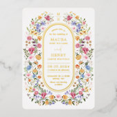 Kleurrijke Wildflower Meadow Tuin Bloemen Bruiloft Folie Uitnodiging (Voorkant)