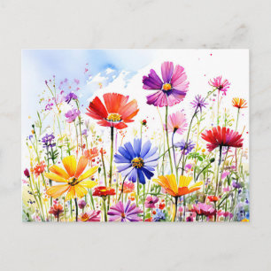 Kleurrijke Wildflower Meadow Waterverf Briefkaart