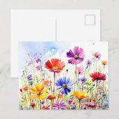 Kleurrijke Wildflower Meadow Waterverf Briefkaart (Voorkant / Achterkant)