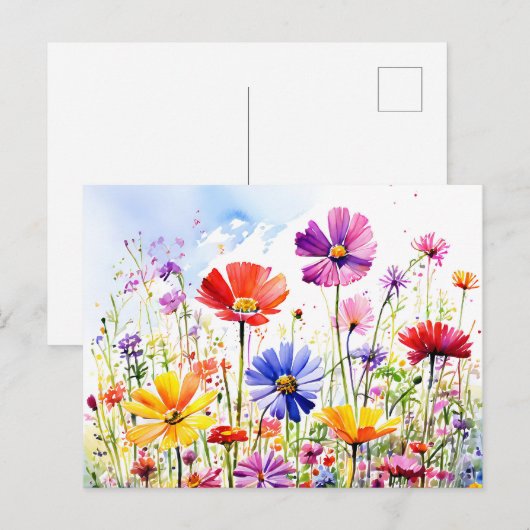 Kleurrijke Wildflower Meadow Waterverf Briefkaart (Voorkant / Achterkant)
