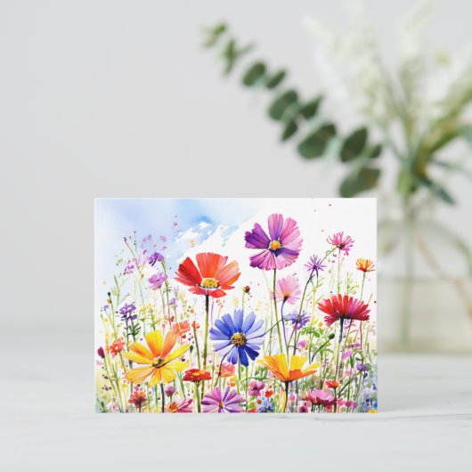 Kleurrijke Wildflower Meadow Waterverf Briefkaart (Staand voorkant)