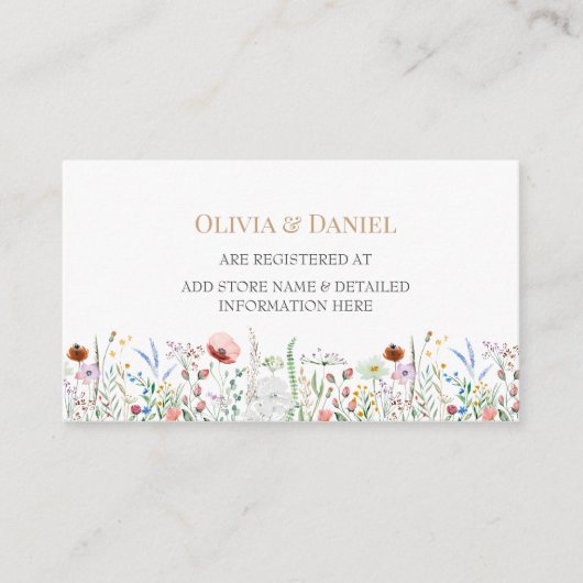Kleurrijke Wildflower Meadow Wedding Registry Informatiekaartje (Voorkant)