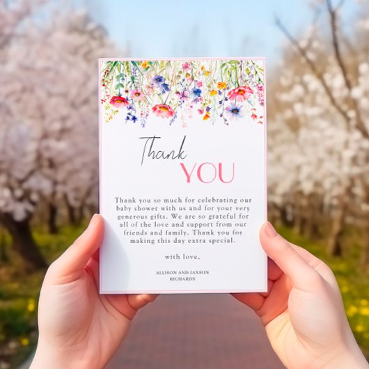 Kleurrijke Wildflower Meisje Baby shower Bedankkaart