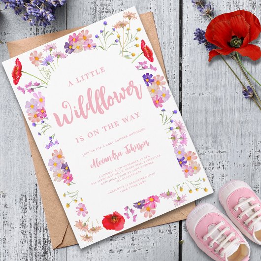 Kleurrijke Wildflower Meisje Baby shower Kaart