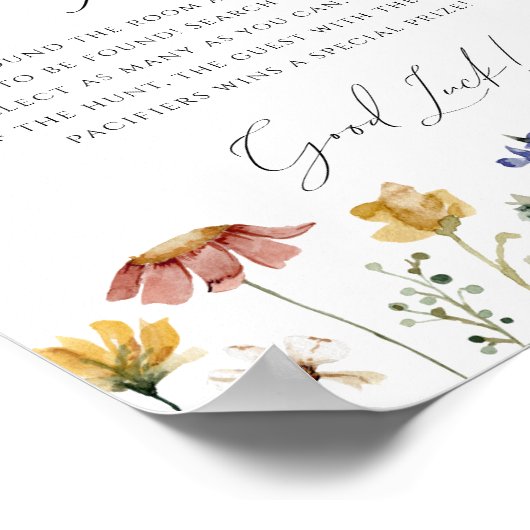 Kleurrijke Wildflower Pacifier Hunt Sign Poster (Hoek)