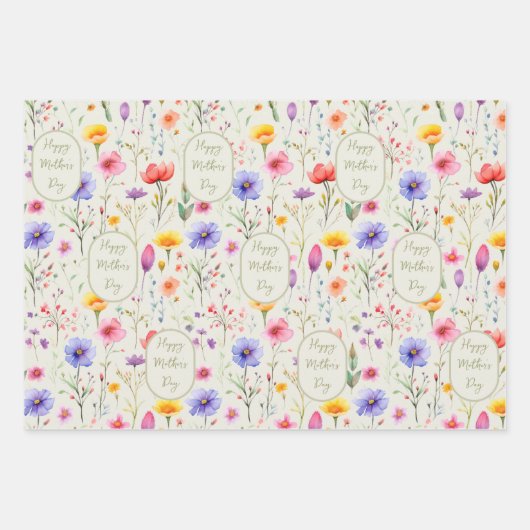Kleurrijke Wildflower Pattern Moederdag Inpakpapier Vel (Voorkant)